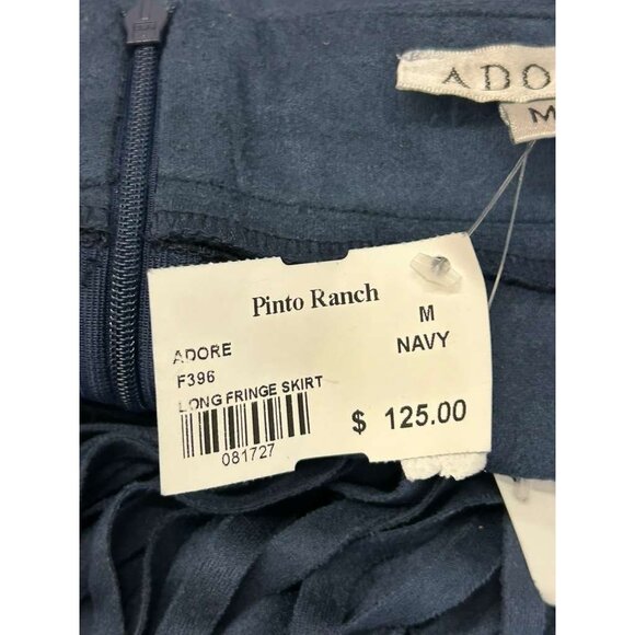 Adore Women's Size Medium Navy Blue Suede Maxi Two-tiered Fringe Skirt - Picture 11 of 14